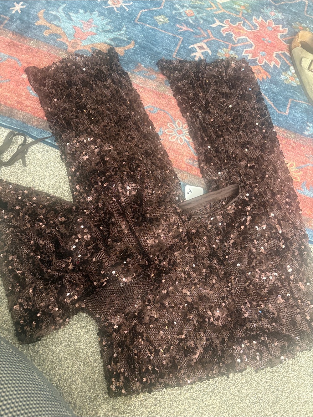 Fashion Nova Brown Sequin Tank Top and Pant set